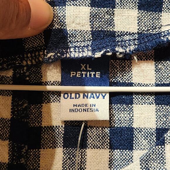 Old Navy Gingham Dress Womens XL Blue White Mini Linen Blend Cottagecore NWT - Picture 4 of 10
